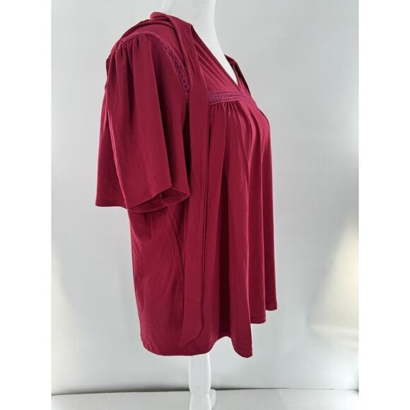 Adrienne Vittadini Top Blouse Size XL Red Neck Tie Classic Career Office Dressy‌ - Picture 6 of 16